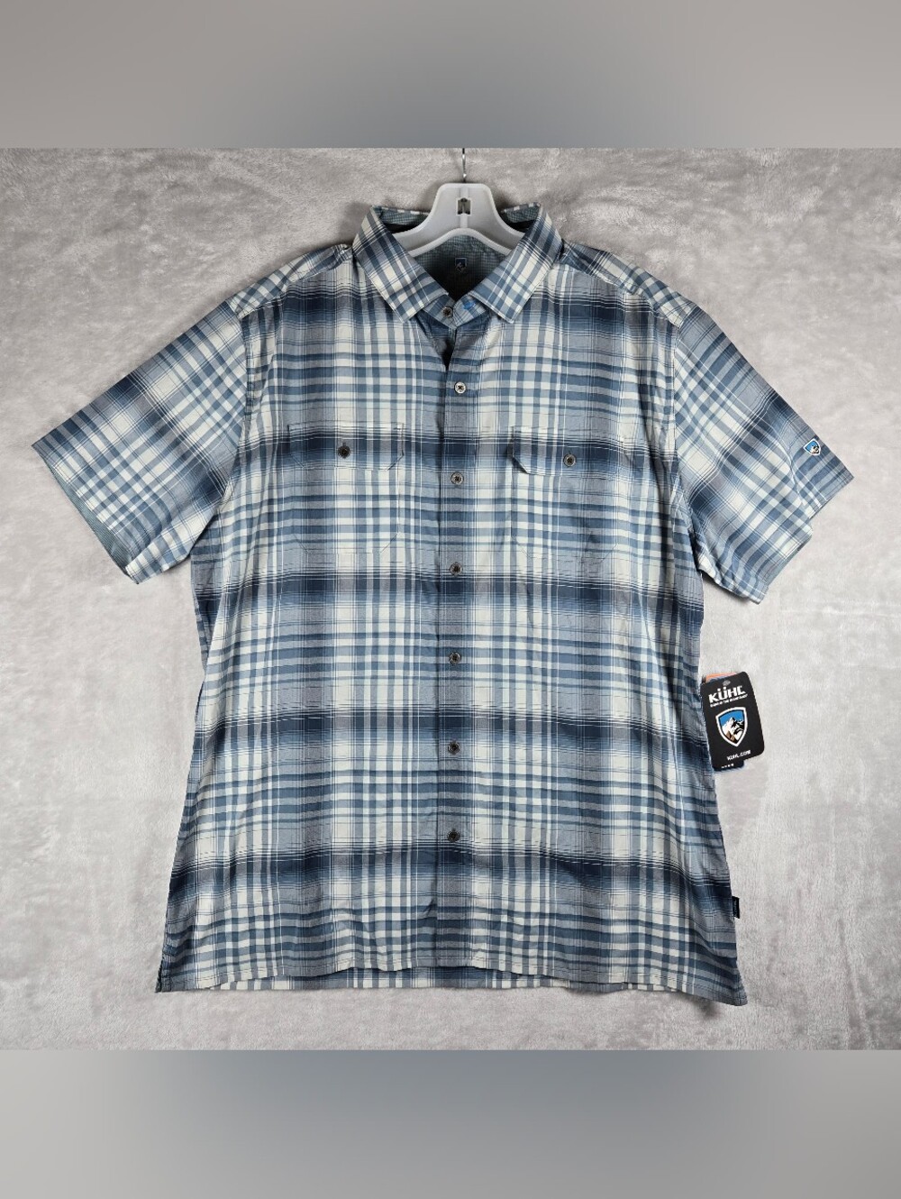 Kuhl Response Eluxur Short Sleeve Button Up Men L Large Sail Blue Style 7452 NWT
